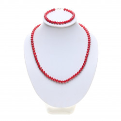 Korálová souprava červená stříbro