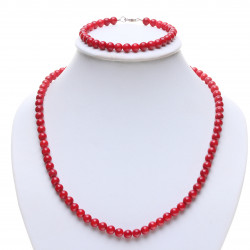 Korálová souprava červená stříbro