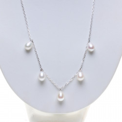 stříbrný řetízek s perlovými přívěsky - bílá