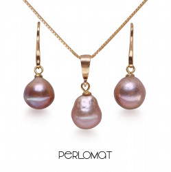 Perlový set lila, edisonovy perly náušnice a náhrdelník
