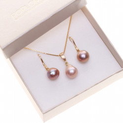 Perlový set lila, edisonovy perly náušnice a náhrdelník