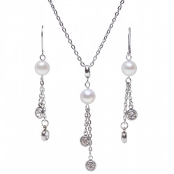 Perlový set náhrdelník a náušnice s bílými perlami a zirkony
