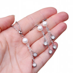 Perlový set, náhrdelník a náušnice s bílými perlami a zirkony