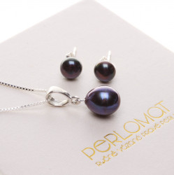 PT003_02_Stříbrný perlový set černý s puzetkami