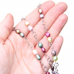 Dlouhý perstrobarevný perlový náhrdelník nerez 93 cm