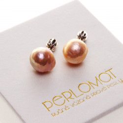 PP094_01_Stříbrné perlové náušnice s kasumi perlami broskvové šroubky
