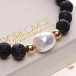 KR329_05_Unisex náramek lávové kameny s perlou zlacené stříbro