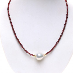 KH001_01_Granátový náhrdelník s Kasumi perlou 40 cm Au Ag925