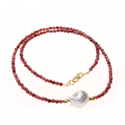 KH002_01_Granátový náhrdelník s Kasumi perlou 40 cm Au Ag925