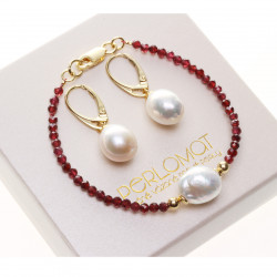 KS143_01_Náramek a visací náušnice Granát & Kasumi zlacené stříbro Perlomat