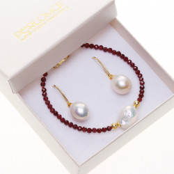 KS143_02,_Náramek a visací náušnice Granát & Kasumi zlacené stříbro Perlomat