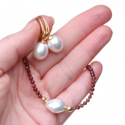 KS144_03_zlacená stříbrná souprava Granáty s Kasumi parlami