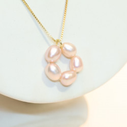 PZ091_05_Perlový kroužek na řetízku 925 - růžová