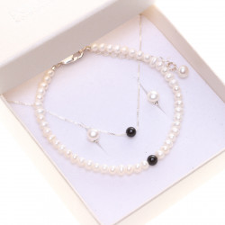 PS136_01_Perlový set Pearl & Onyx, bonus s řetízkem
