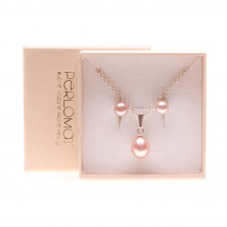 stříbrný set s perlami, růžové perly
