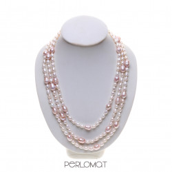 dlouhý perlový náhrdelník bílý s lila