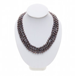 černý trojřadý perlový náhrdelník stříbro