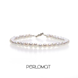 bílý perlový náramek - lanko, perly 5-6 mm, 18 cm