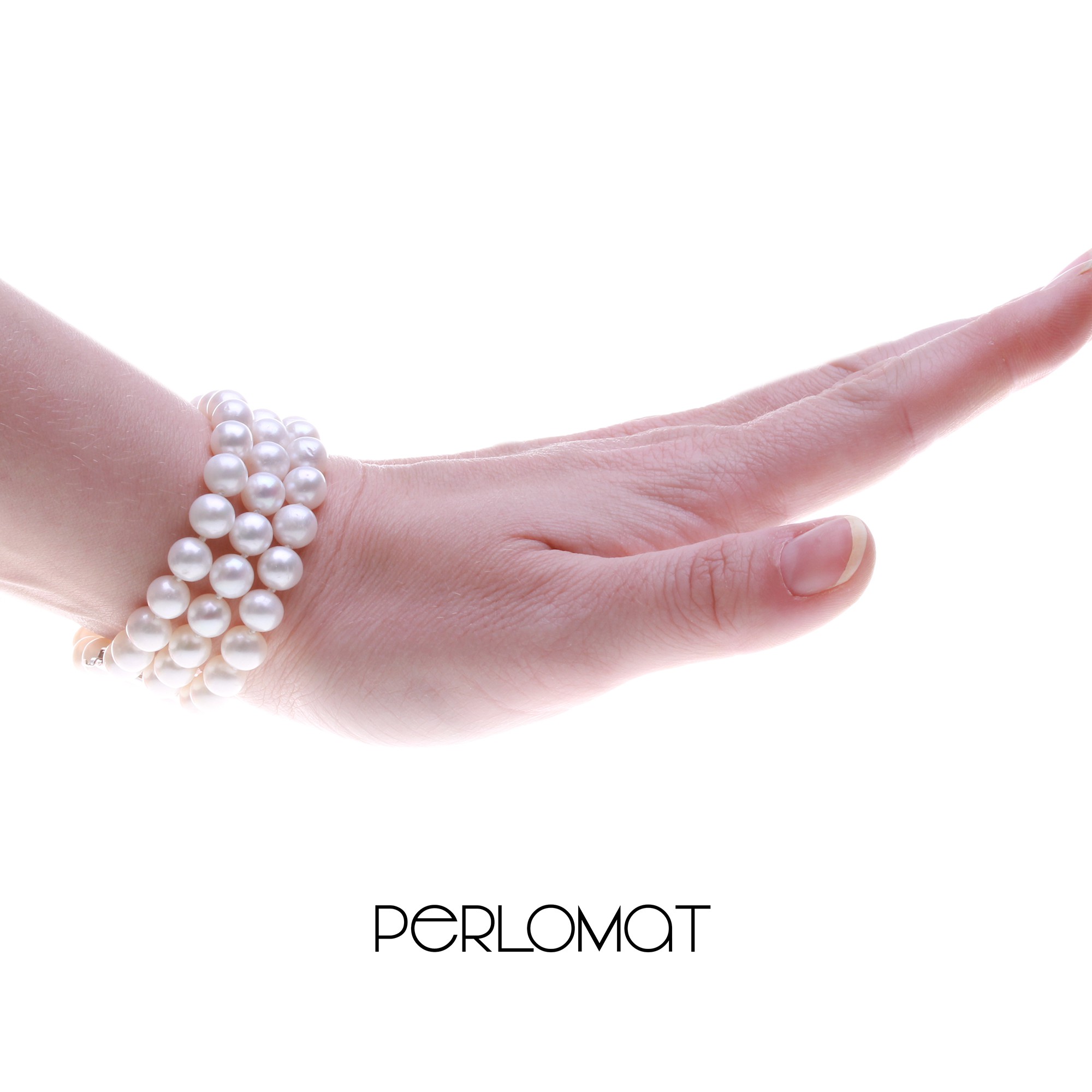 trojřadý perlový náramek bílý - 7 mm